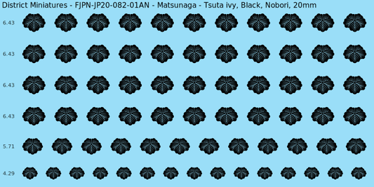 Matsunaga clan mon, Black waterslide decal sheet, Nobori banner sizes, 20mm