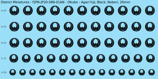 Okubo clan mon, Black waterslide decal sheet, Nobori banner sizes, 20mm