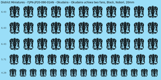 Okudaira clan mon, Black waterslide decal sheet, Nobori banner sizes, 20mm