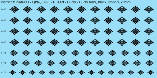 Ouchi clan mon, Black waterslide decal sheet, Nobori banner sizes, 20mm