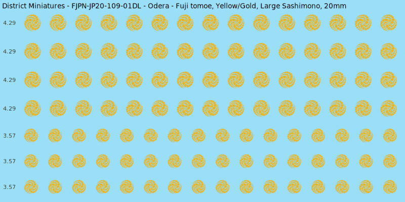 Odera clan mon, Yellow/Gold waterslide decal sheet, Large Sashimono banner sizes, 20mm