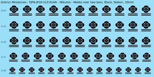 Mikumo clan mon, Black waterslide decal sheet, Nobori banner sizes, 20mm