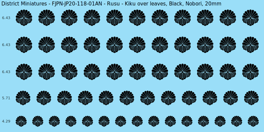 Rusu clan mon, Black waterslide decal sheet, Nobori banner sizes, 20mm