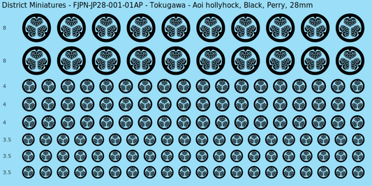 Tokugawa clan mon, Black waterslide decal sheet, Perry banner sizes, 28mm