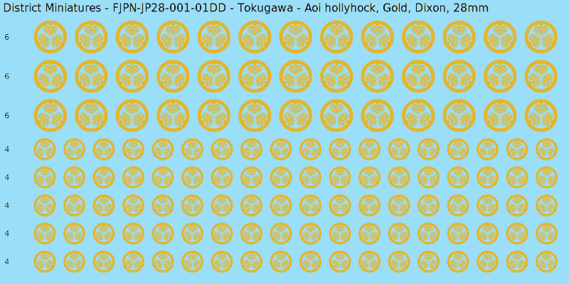 Tokugawa clan mon, Yellow/Gold waterslide decal sheet, Dixon banner sizes, 28mm