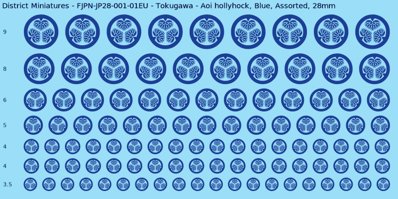 Tokugawa clan mon, Aoi hollyhock, Blue waterslide decal sheet, 28mm