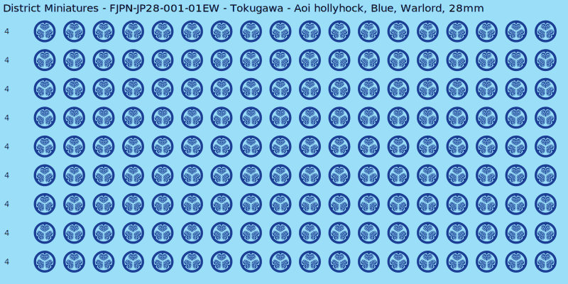 Tokugawa clan mon, Blue waterslide decal sheet, Warlord banner sizes, 28mm