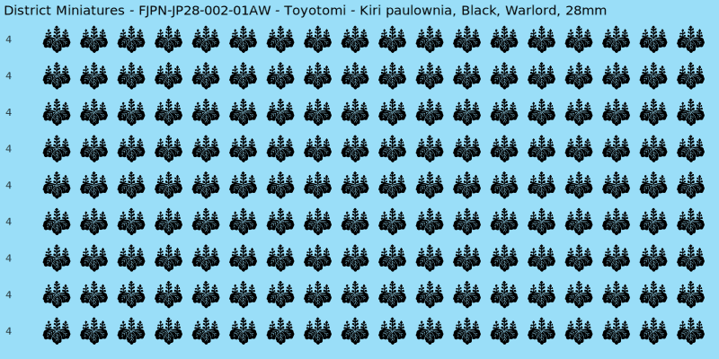 Toyotomi clan mon, Black waterslide decal sheet, Warlord banner sizes, 28mm