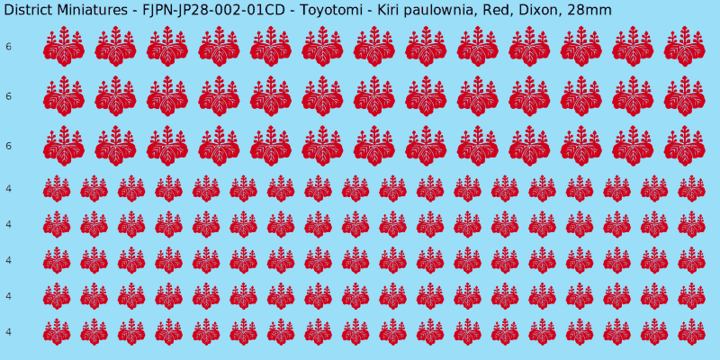 Toyotomi clan mon, Red waterslide decal sheet, Dixon banner sizes, 28mm