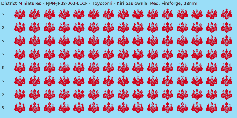 Toyotomi clan mon, Red waterslide decal sheet, Fireforge banner sizes, 28mm
