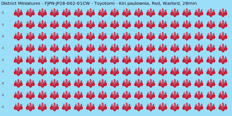 Toyotomi clan mon, Red waterslide decal sheet, Warlord banner sizes, 28mm