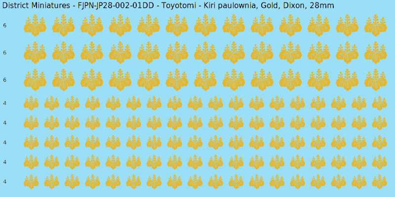 Toyotomi clan mon, Yellow/Gold waterslide decal sheet, Dixon banner sizes, 28mm