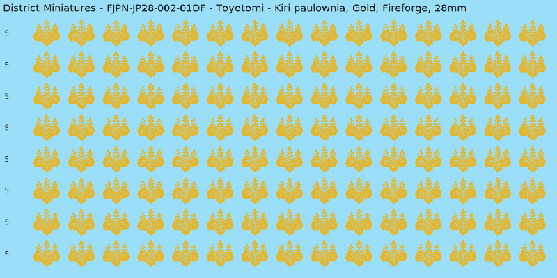Toyotomi clan mon, Yellow/Gold waterslide decal sheet, Fireforge banner sizes, 28mm