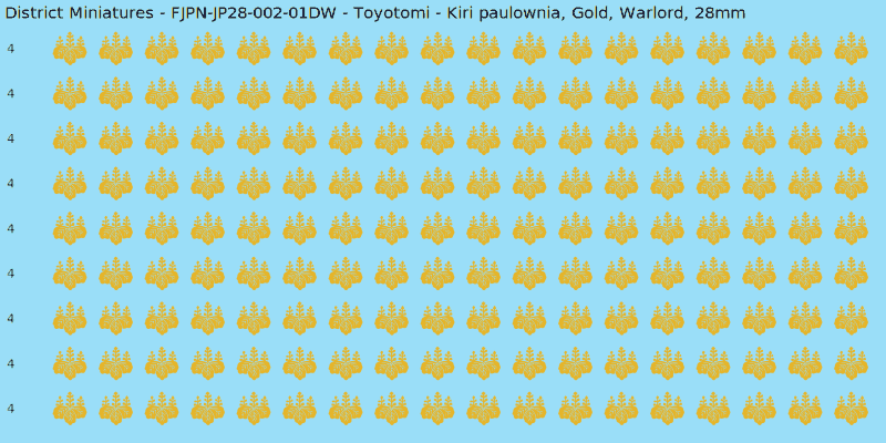 Toyotomi clan mon, Yellow/Gold waterslide decal sheet, Warlord banner sizes, 28mm