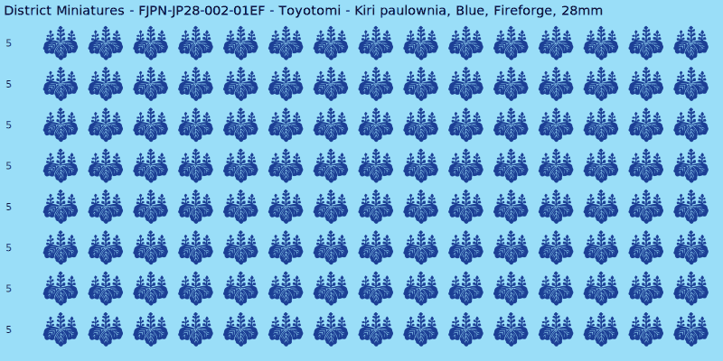Toyotomi clan mon, Blue waterslide decal sheet, Fireforge banner sizes, 28mm