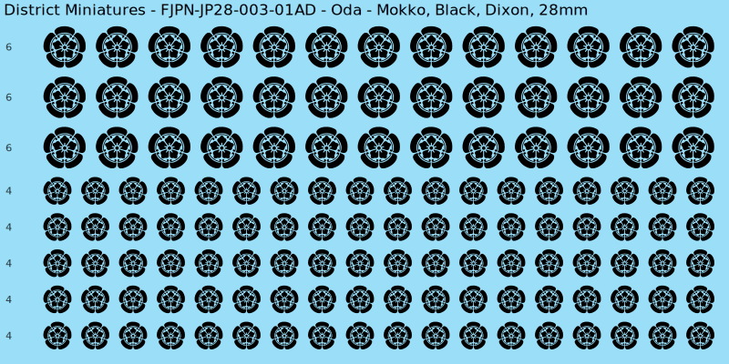 Oda clan mon, Black waterslide decal sheet, Dixon banner sizes, 28mm