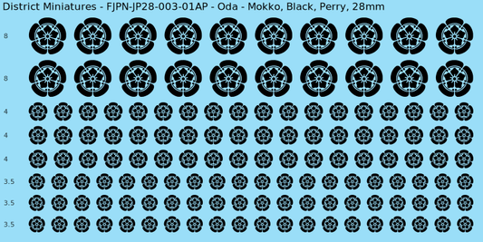 Oda clan mon, Black waterslide decal sheet, Perry banner sizes, 28mm