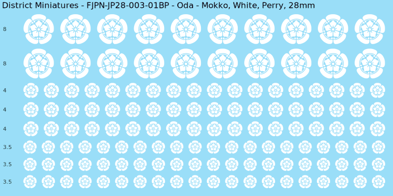 Oda clan mon, White waterslide decal sheet, Perry banner sizes, 28mm
