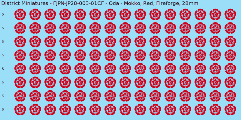 Oda clan mon, Red waterslide decal sheet, Fireforge banner sizes, 28mm