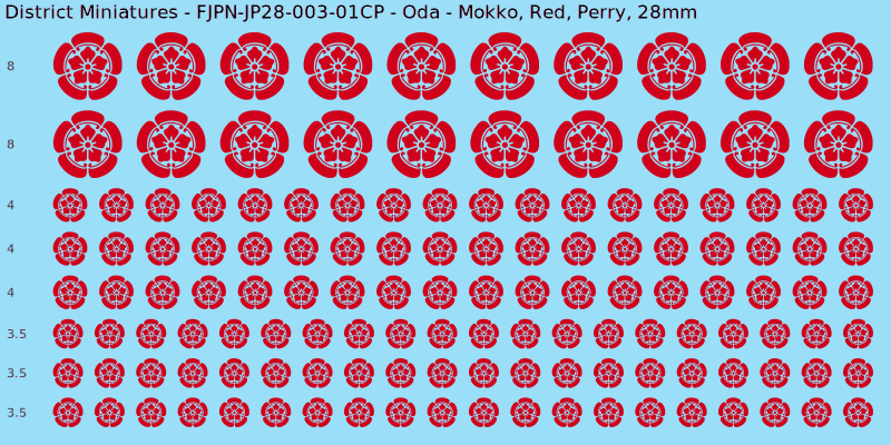 Oda clan mon, Red waterslide decal sheet, Perry banner sizes, 28mm