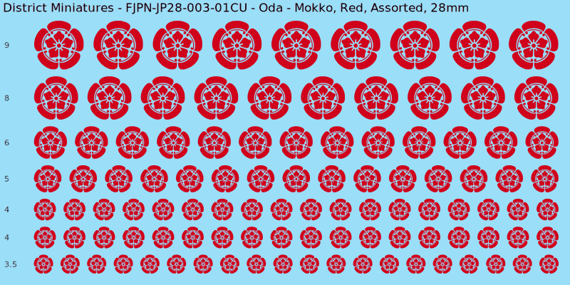 Oda clan mon, Mokko, Red waterslide decal sheet, 28mm