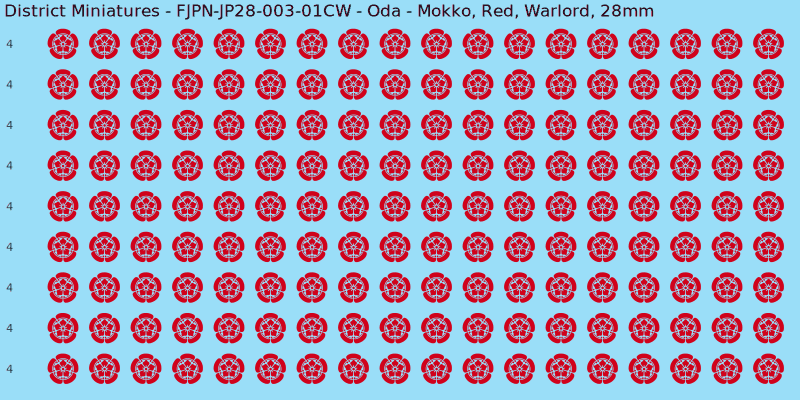 Oda clan mon, Red waterslide decal sheet, Warlord banner sizes, 28mm