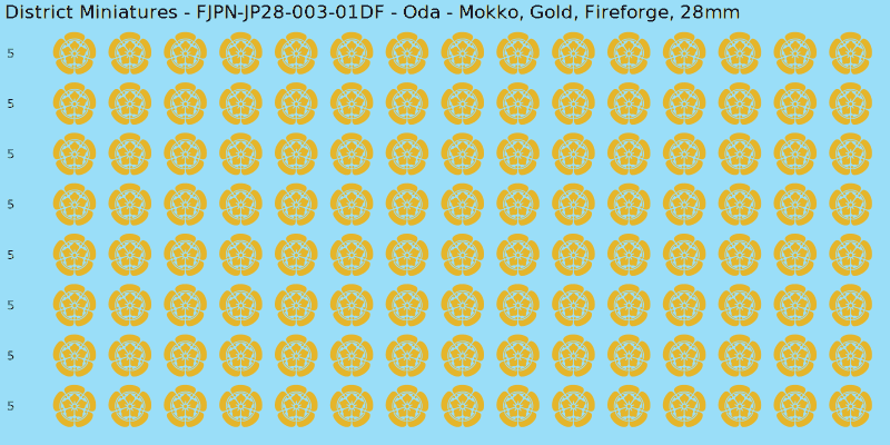 Oda clan mon, Yellow/Gold waterslide decal sheet, Fireforge banner sizes, 28mm