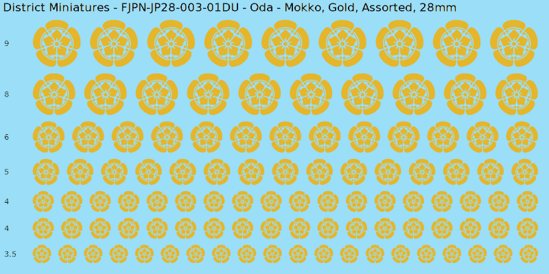 Oda clan mon, Mokko, Gold waterslide decal sheet, 28mm