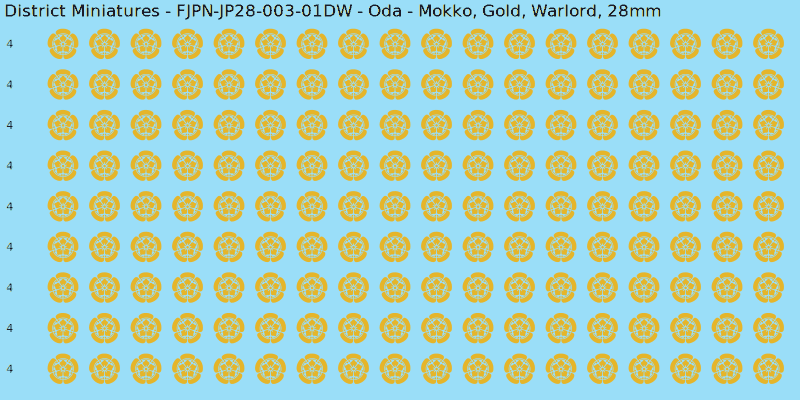 Oda clan mon, Yellow/Gold waterslide decal sheet, Warlord banner sizes, 28mm