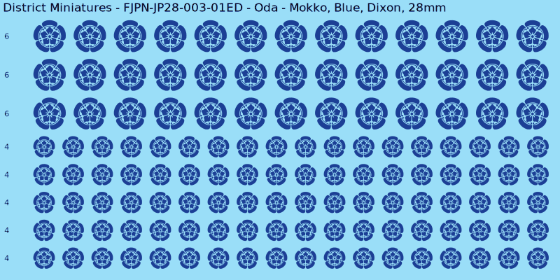 Oda clan mon, Blue waterslide decal sheet, Dixon banner sizes, 28mm