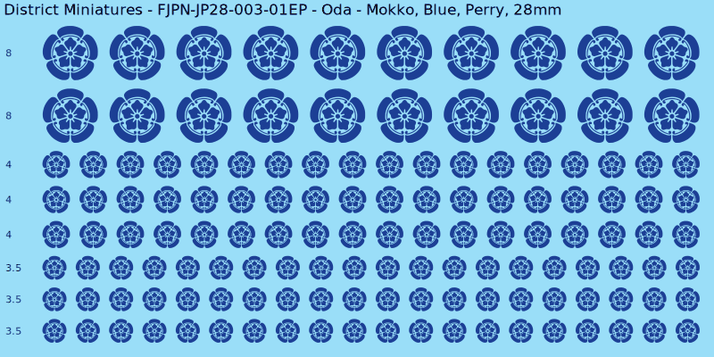 Oda clan mon, Blue waterslide decal sheet, Perry banner sizes, 28mm