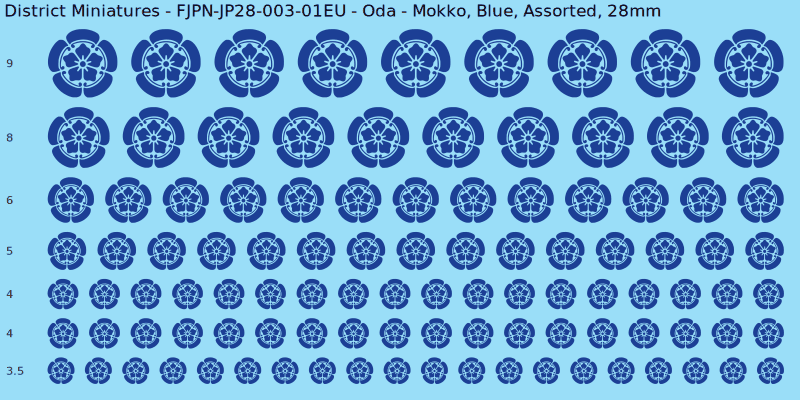 Oda clan mon, Mokko, Blue waterslide decal sheet, 28mm