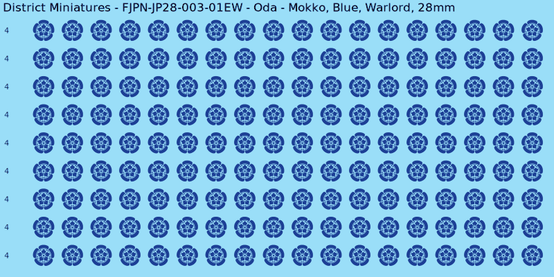 Oda clan mon, Blue waterslide decal sheet, Warlord banner sizes, 28mm
