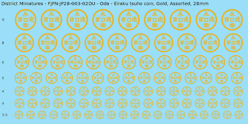 Oda clan mon, Eiraku tsuho coin, Gold waterslide decal sheet, 28mm