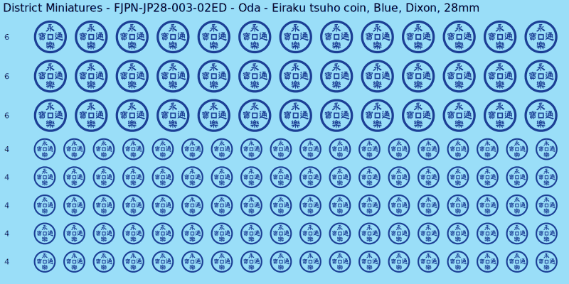 Oda clan mon, Blue waterslide decal sheet, Dixon banner sizes, 28mm