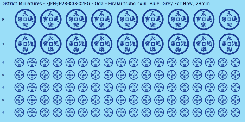 Oda clan mon, Blue waterslide decal sheet, Grey For Now banner sizes, 28mm