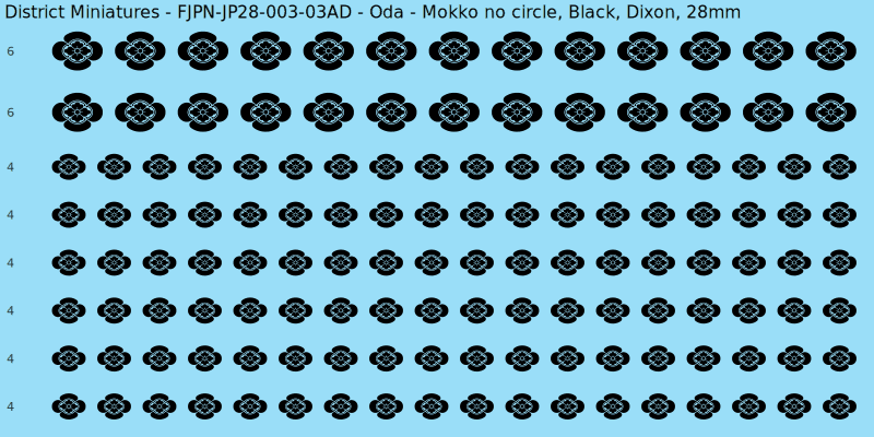 Oda clan mon, Black waterslide decal sheet, Dixon banner sizes, 28mm