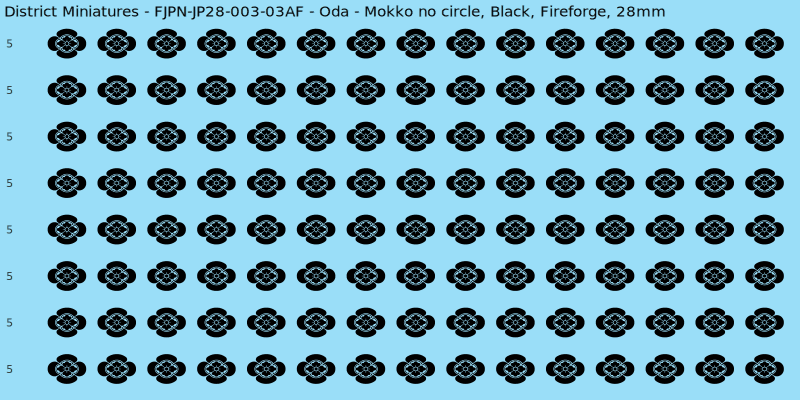 Oda clan mon, Black waterslide decal sheet, Fireforge banner sizes, 28mm
