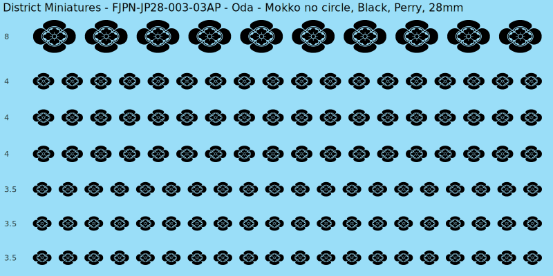 Oda clan mon, Black waterslide decal sheet, Perry banner sizes, 28mm