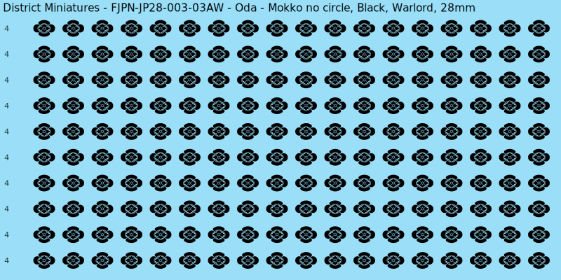 Oda clan mon, Black waterslide decal sheet, Warlord banner sizes, 28mm