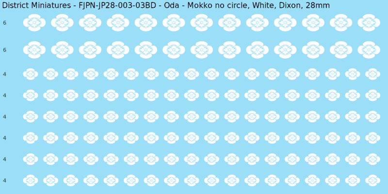 Oda clan mon, White waterslide decal sheet, Dixon banner sizes, 28mm
