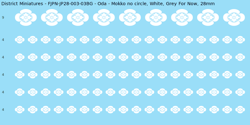 Oda clan mon, White waterslide decal sheet, Grey For Now banner sizes, 28mm