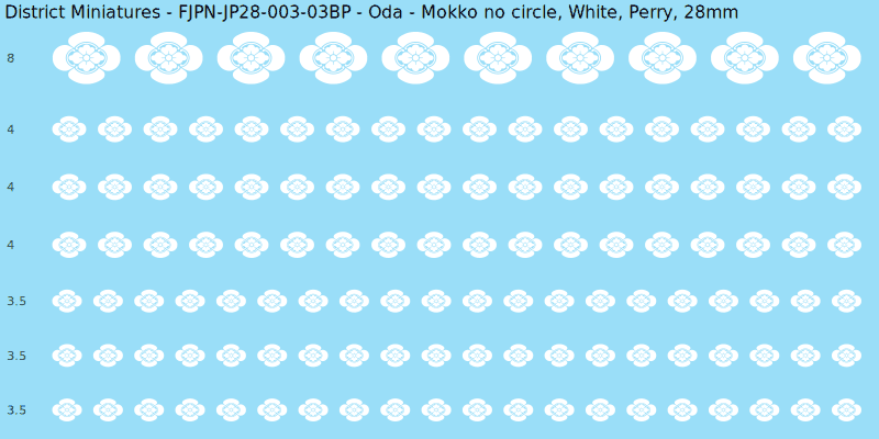 Oda clan mon, White waterslide decal sheet, Perry banner sizes, 28mm