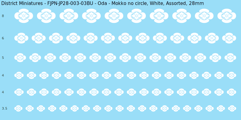 Oda clan mon, Mokko no circle, White waterslide decal sheet, 28mm