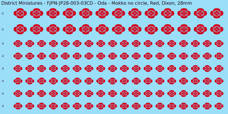 Oda clan mon, Red waterslide decal sheet, Dixon banner sizes, 28mm