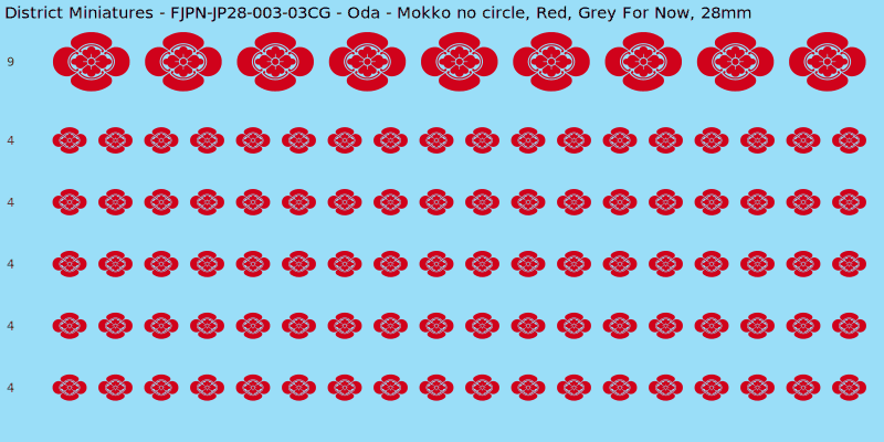 Oda clan mon, Red waterslide decal sheet, Grey For Now banner sizes, 28mm