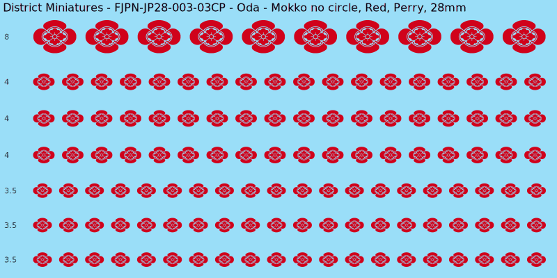 Oda clan mon, Red waterslide decal sheet, Perry banner sizes, 28mm