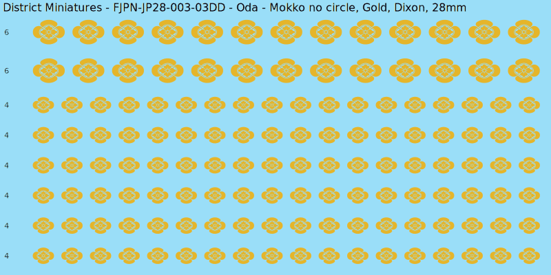 Oda clan mon, Yellow/Gold waterslide decal sheet, Dixon banner sizes, 28mm