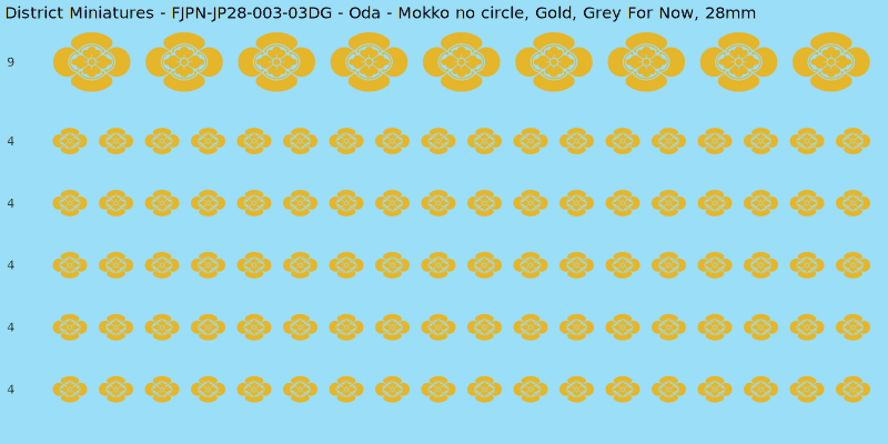 Oda clan mon, Yellow/Gold waterslide decal sheet, Grey For Now banner sizes, 28mm