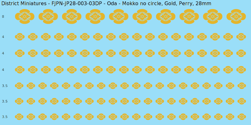 Oda clan mon, Yellow/Gold waterslide decal sheet, Perry banner sizes, 28mm